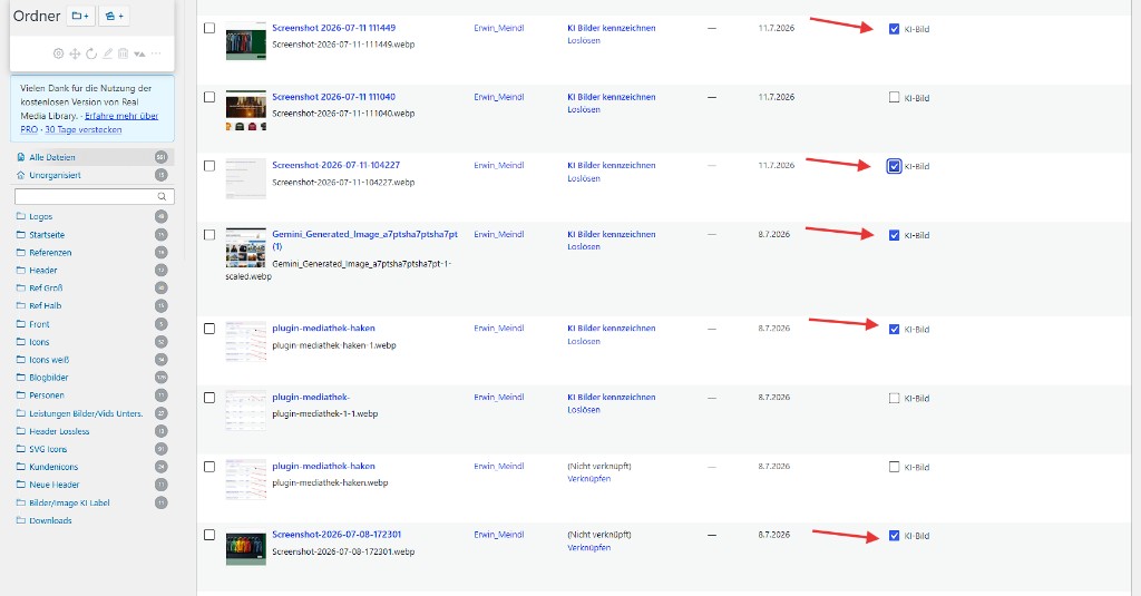 KI-Label Checkbox in der WordPress-Mediathek